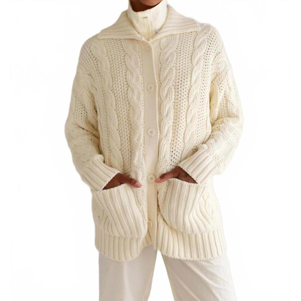 NEW PAPER LABEL marelle cable cardigan in unsalted butter mix
